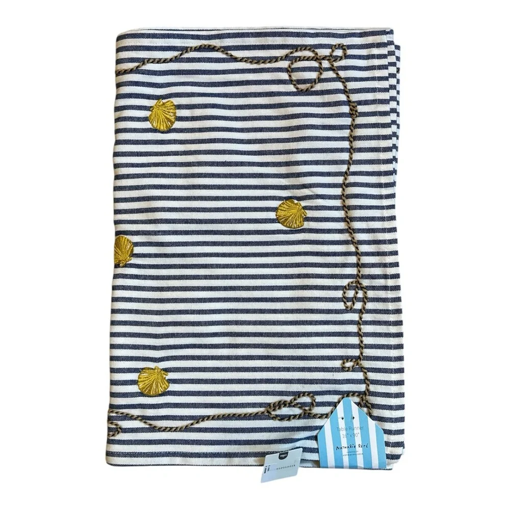 Anthropologie Nathalie Lete By the Sea Embroidered Striped Table Runner NWT